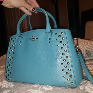 Beautiful blue Coach bag with gold/bronze accents